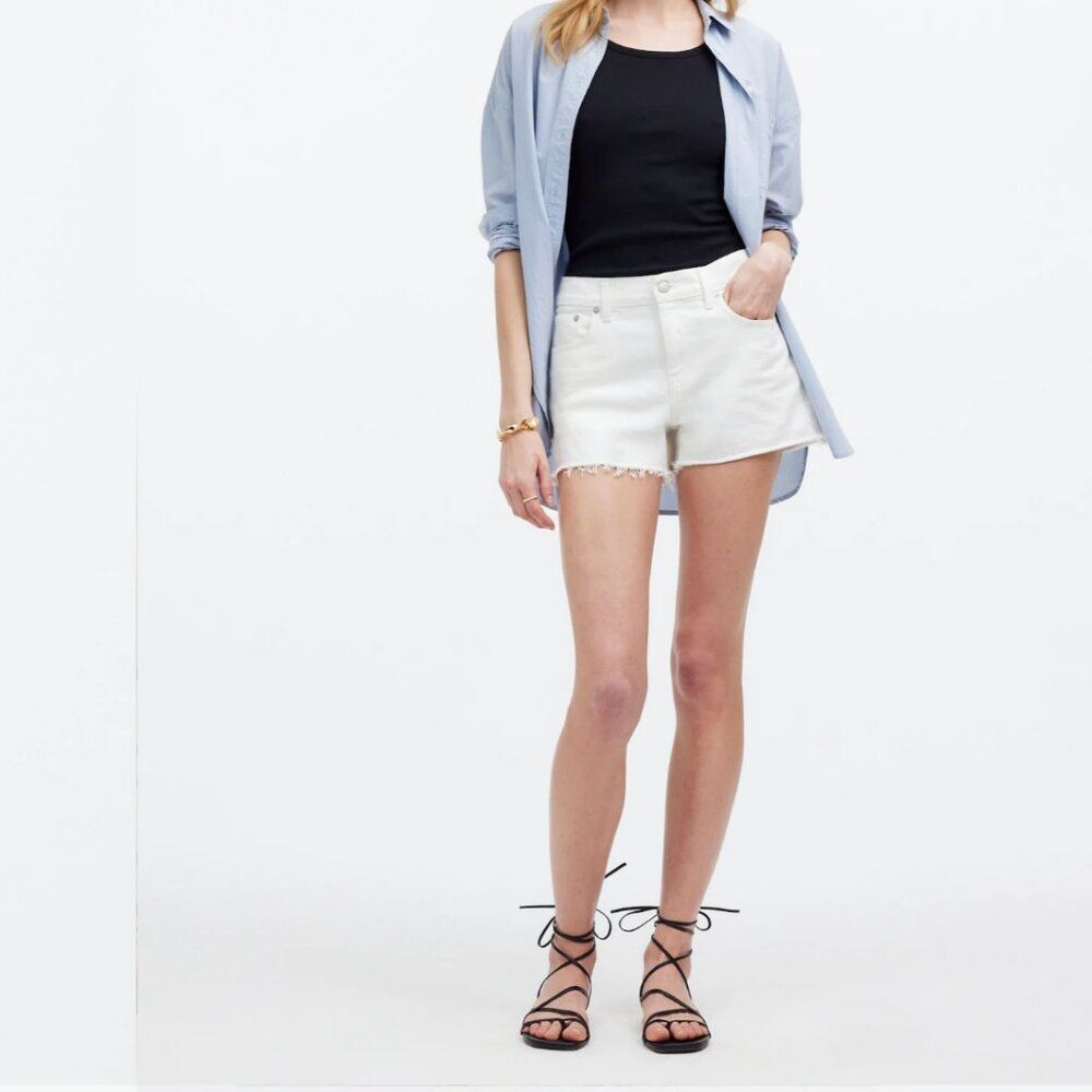 Madewell Women's Boyfriend White Raw Hem Denim Shorts Size 28
